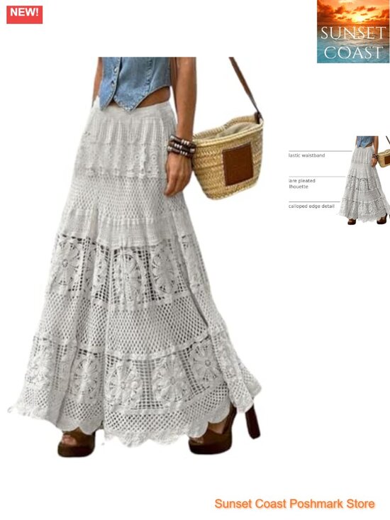Dresses & Skirts - Women's Western Floral Lace Crochet Maxi Boho A-Line Skirt